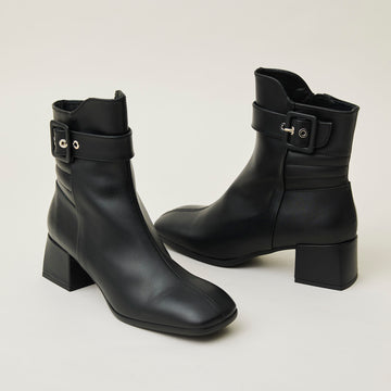 Marian Black Leather Ankle Boots - Nozomi