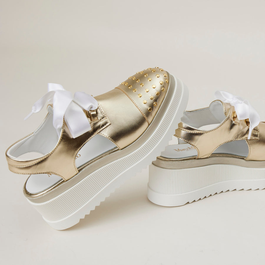 Marco Moreo Gold Metallic Leather Stella Flatform Shoes - Nozomi