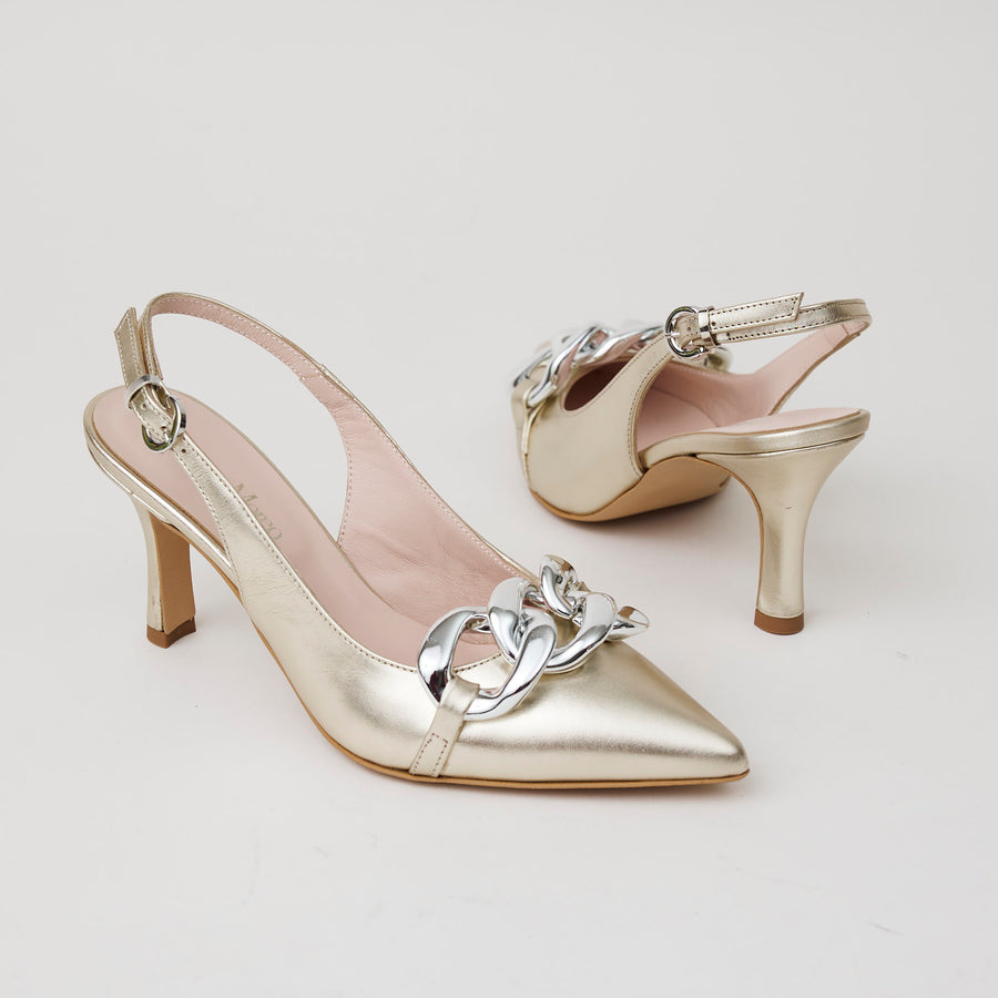 Marco Moreo Gold Metallic Leather Slingback Shoes - Nozomi