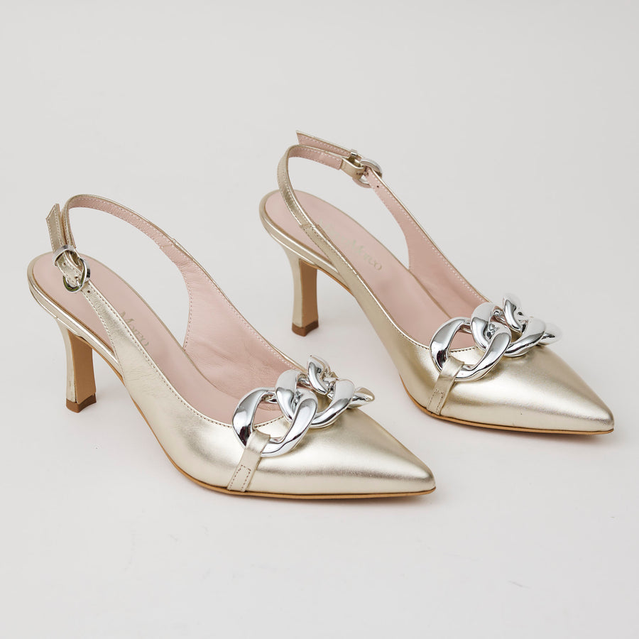 Marco Moreo Gold Metallic Leather Slingback Shoes - Nozomi