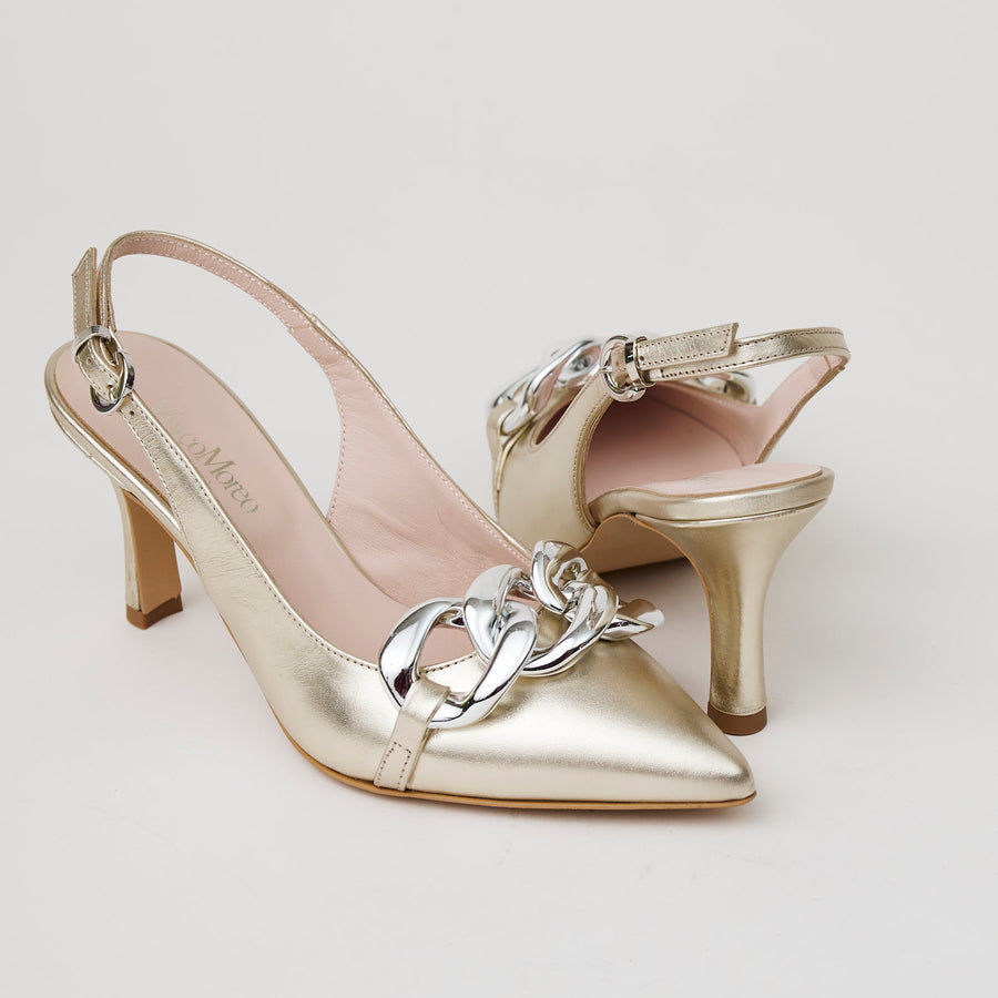 Marco Moreo Gold Metallic Leather Slingback Shoes - Nozomi