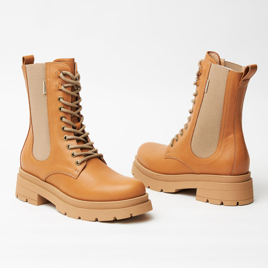 NeroGiardini Lace Up Nougat Leather Boots - Nozomi