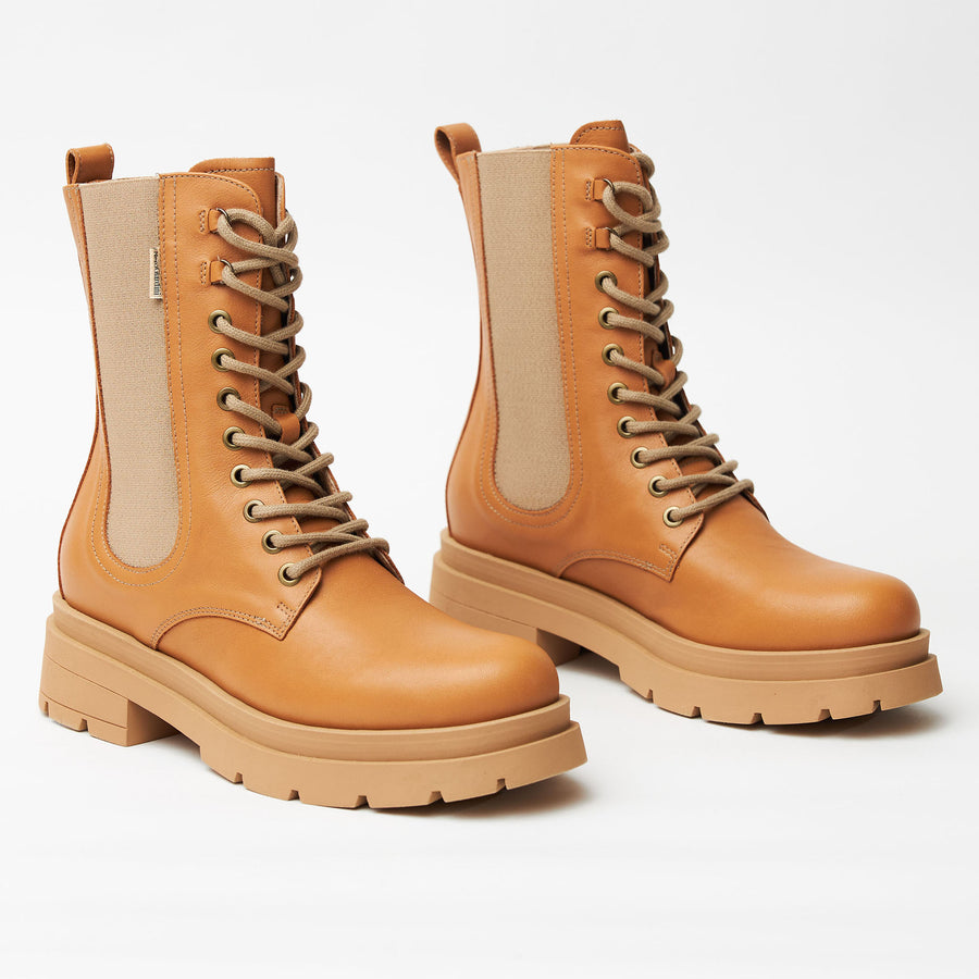 NeroGiardini Lace Up Nougat Leather Boots - Nozomi
