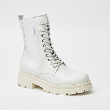 NeroGiardini Cream Lace Up Leather Boots - Nozomi