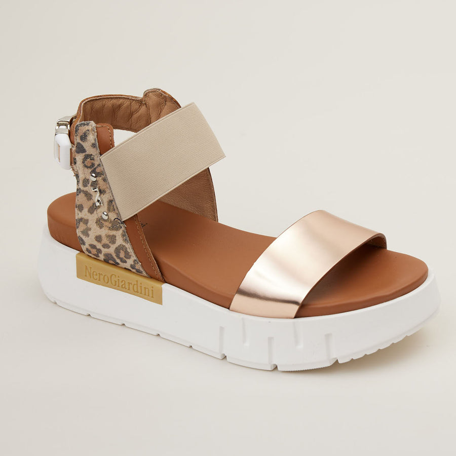 NeroGiardini Nude Metallic & Leopard Sandals - Nozomi