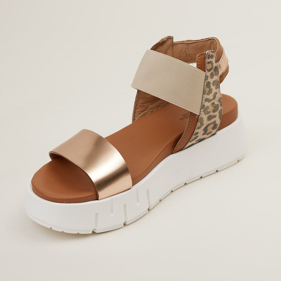 NeroGiardini Nude Metallic & Leopard Sandals - Nozomi