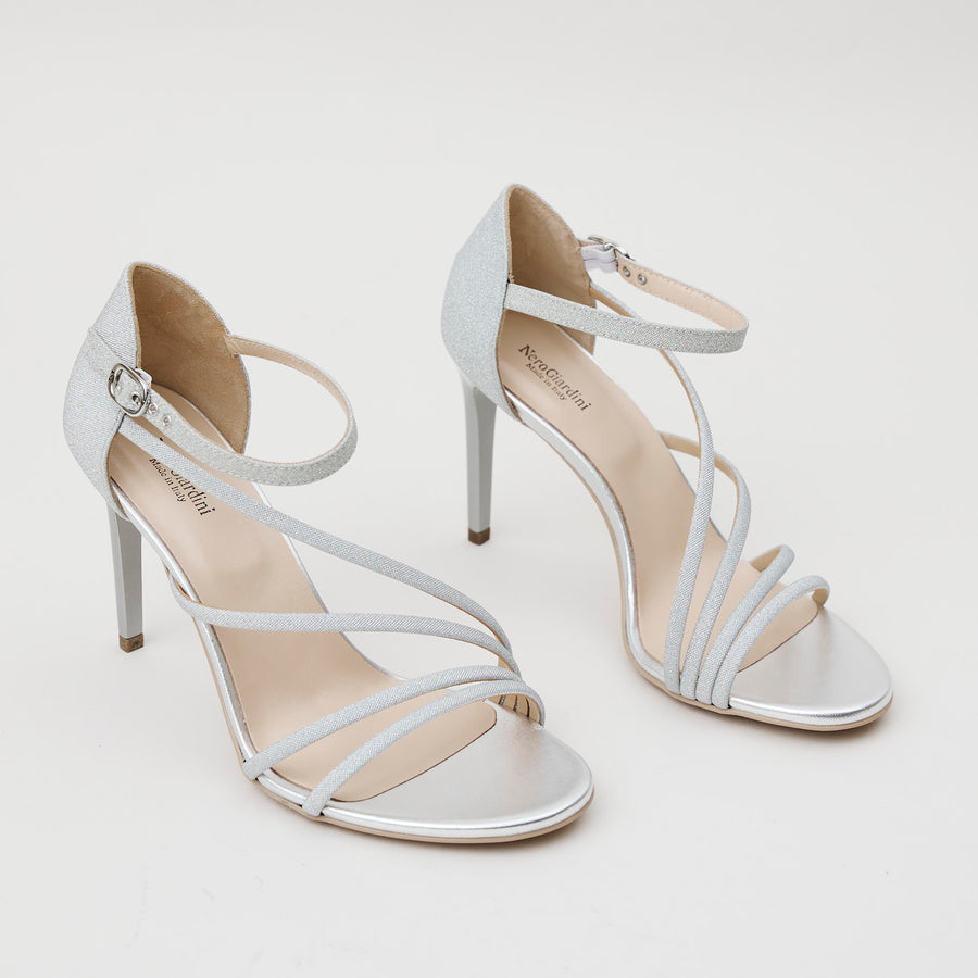 NeroGiardini Silver Glitter Leather Sandals - Nozomi