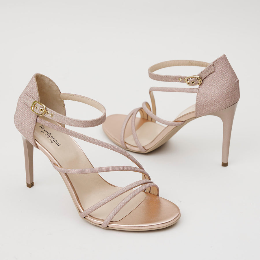 NeroGiardini Blush Glitter Leather Sandals - Nozomi