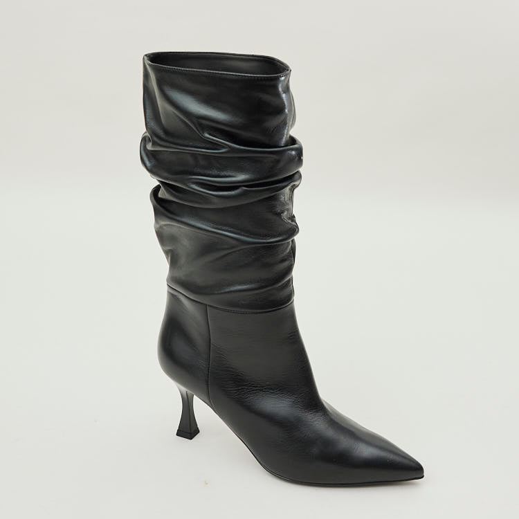 NeroGiardini Black Leather Slouch Boots - Nozomi