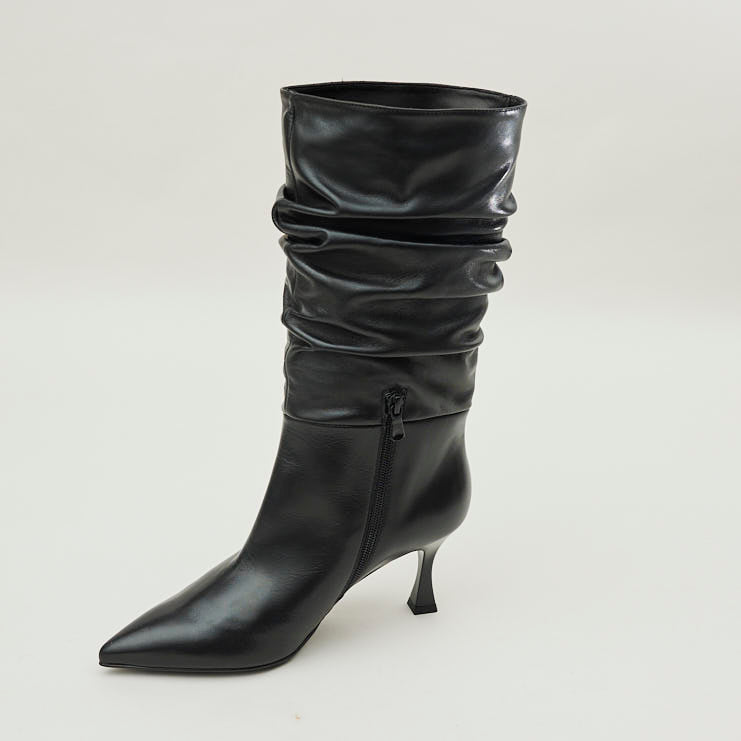 NeroGiardini Black Leather Slouch Boots - Nozomi