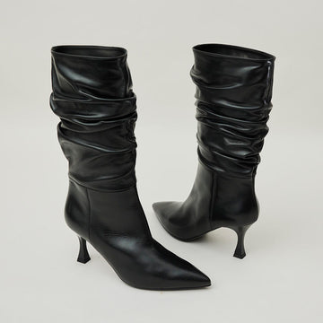 NeroGiardini Black Leather Slouch Boots - Nozomi
