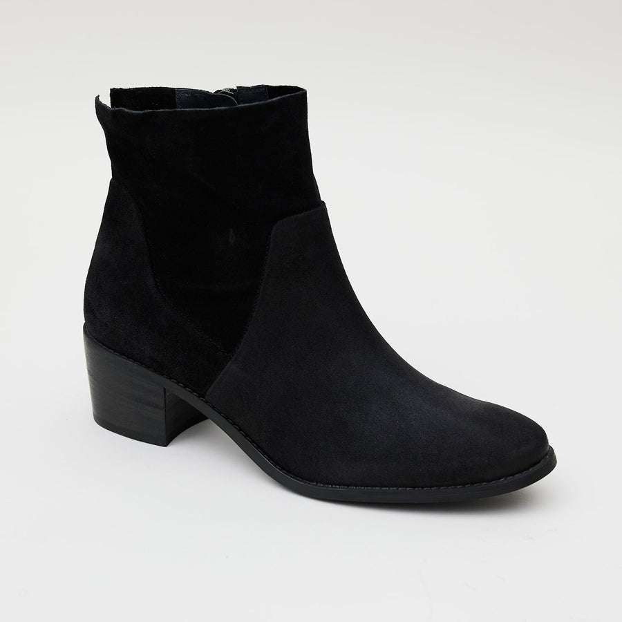 Paul Green Black Nubuck Leather Ankle Boots - Nozomi