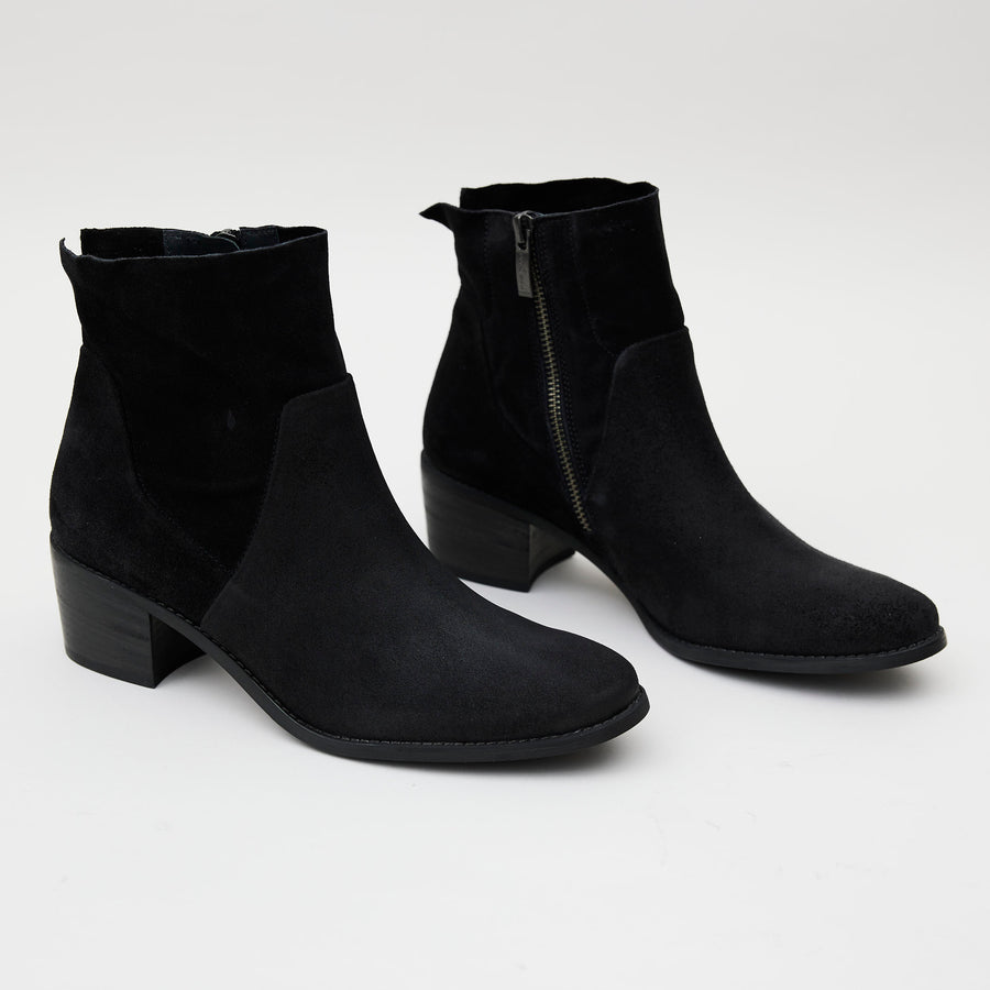 Paul Green Black Nubuck Leather Ankle Boots - Nozomi