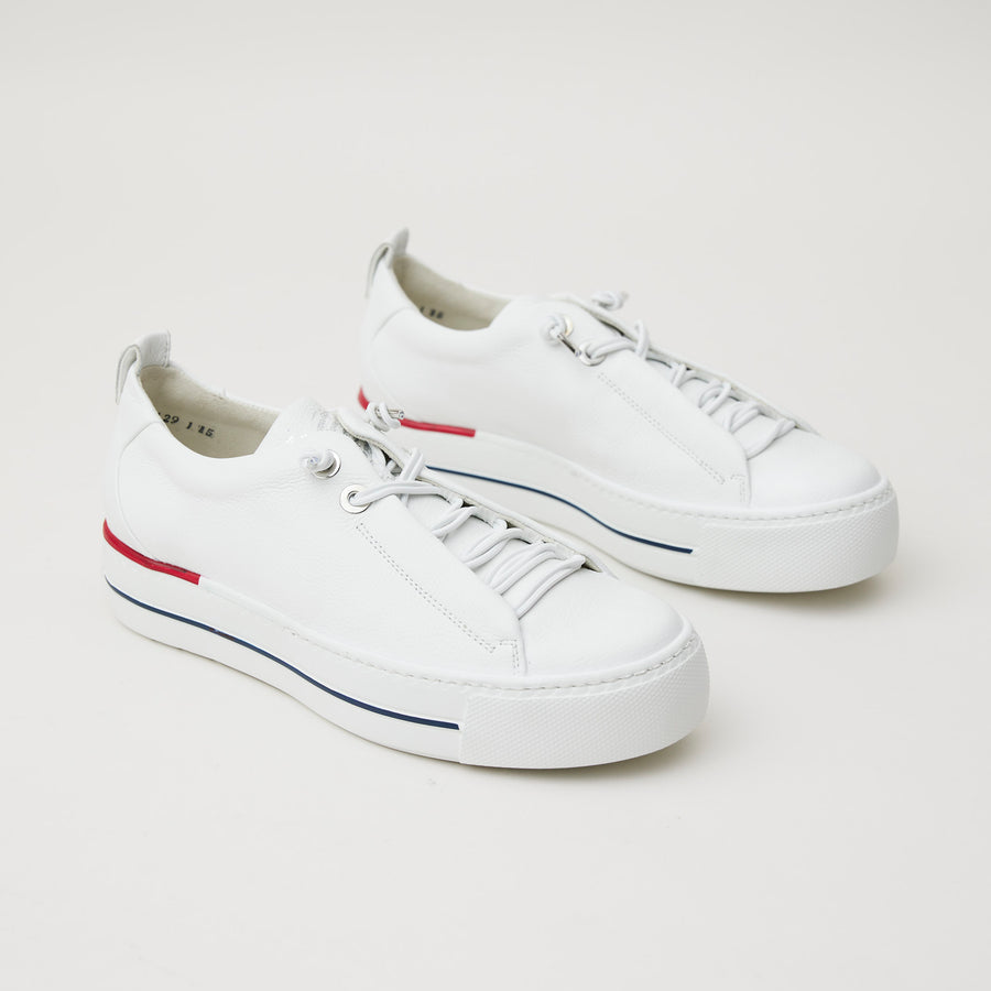 Paul Green White Red Navy Leather Flatform Trainers - Nozomi