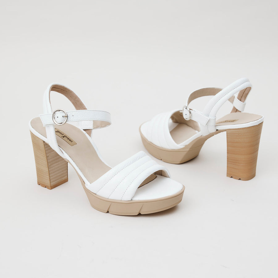 Paul Green White Leather Platform Sandals - Nozomi