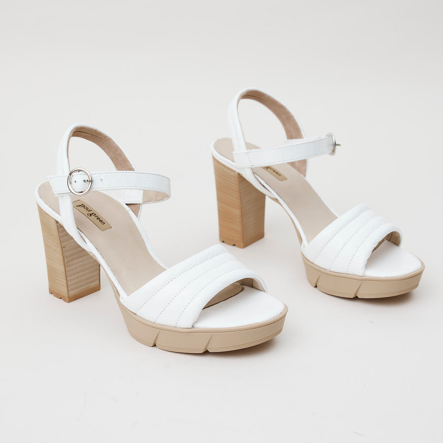 Paul Green White Leather Platform Sandals - Nozomi