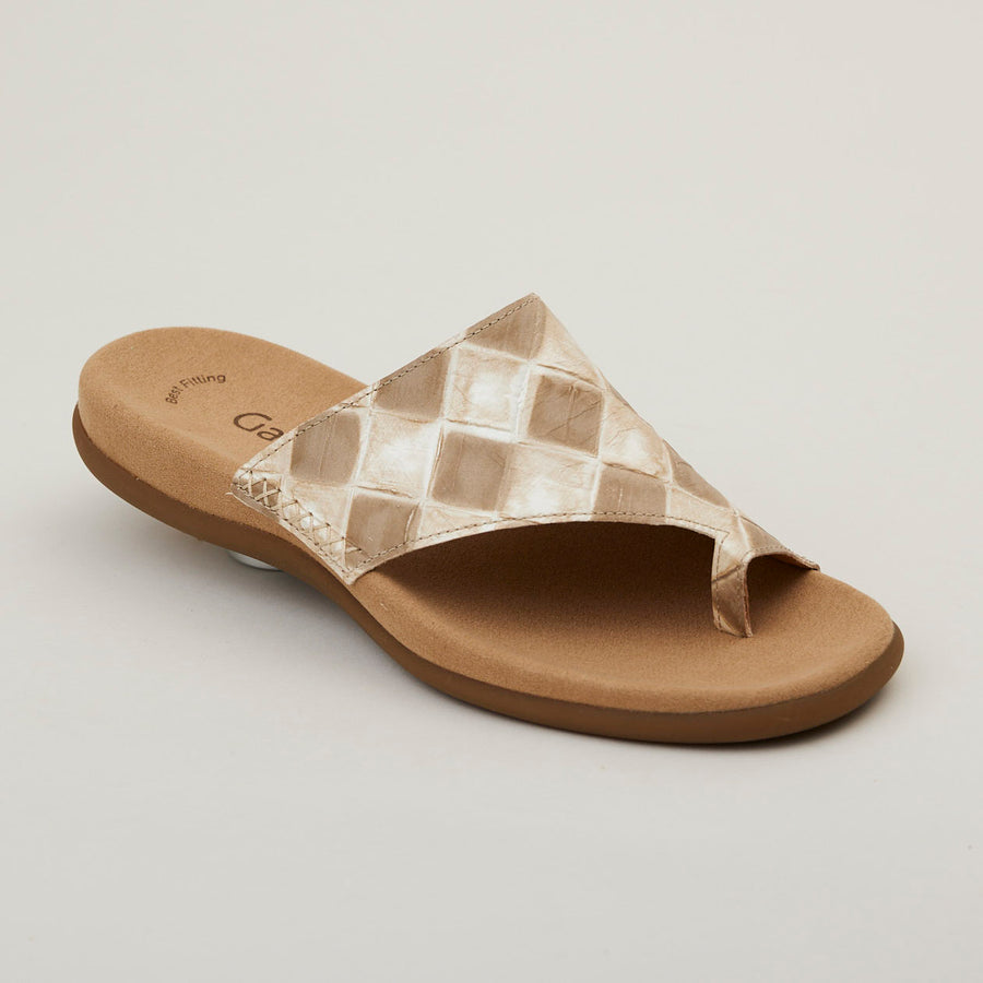Gabor Cream Chequered Leather Flip Flop Sandals - Nozomi