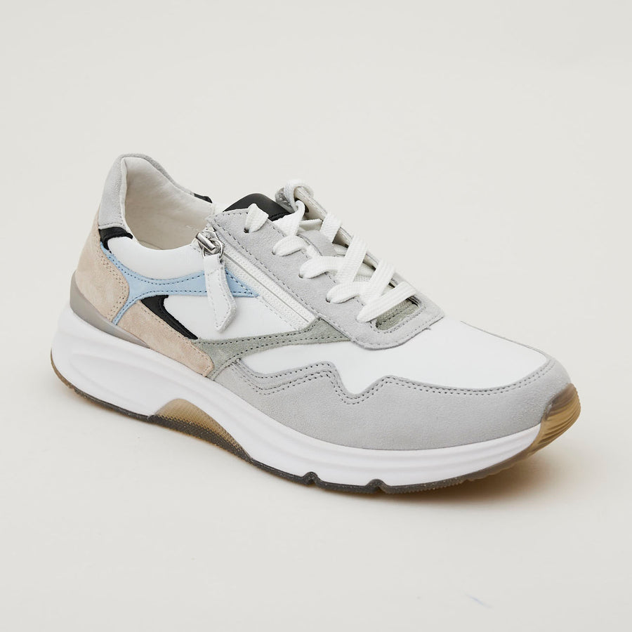 Rolling Soft White Leather Combination Trainers - Nozomi