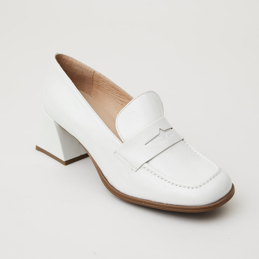 Wonders White Patent Leather Heeled Brogues - Nozomi
