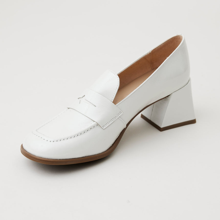 Wonders White Patent Leather Heeled Brogues - Nozomi