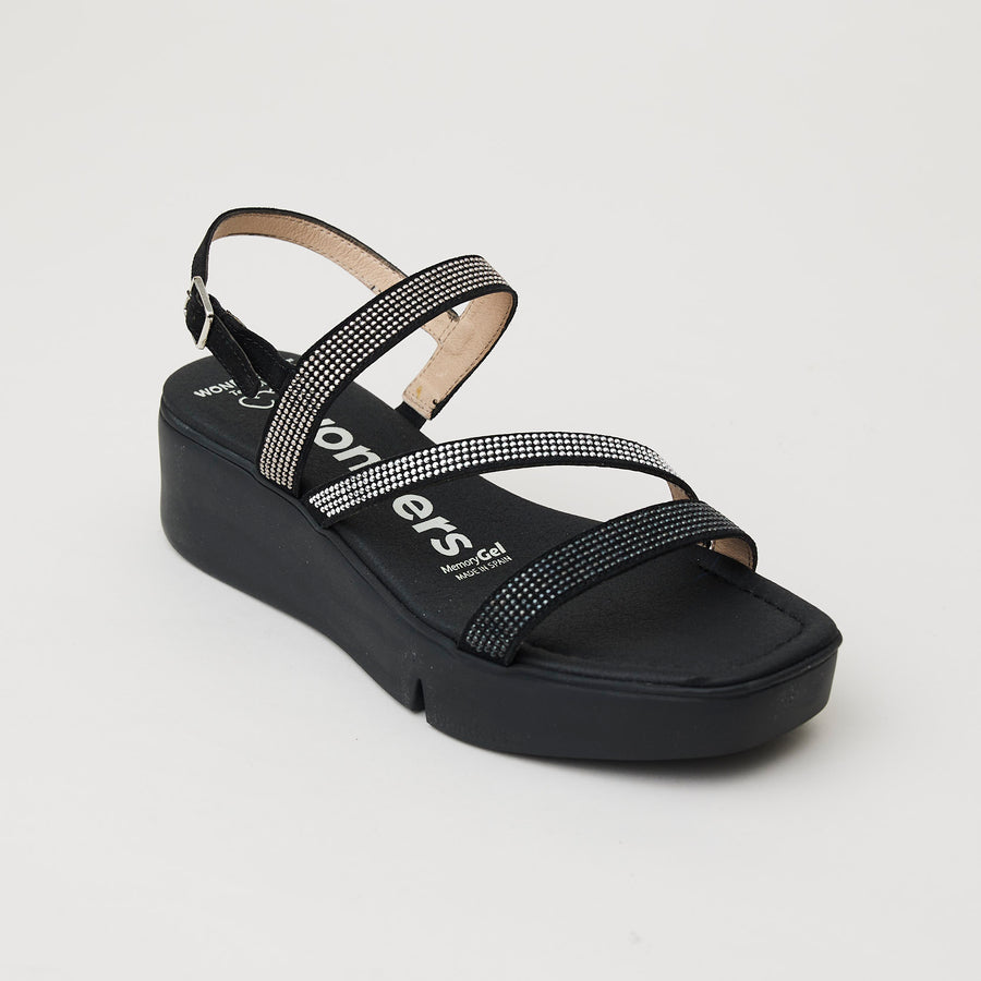 Wonders Black Sparkly Sandals - Nozomi