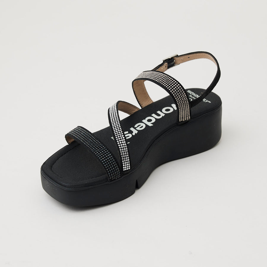 Wonders Black Sparkly Sandals - Nozomi