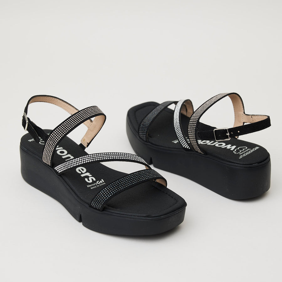 Wonders Black Sparkly Sandals - Nozomi