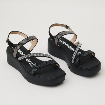 Wonders Black Sparkly Sandals - Nozomi