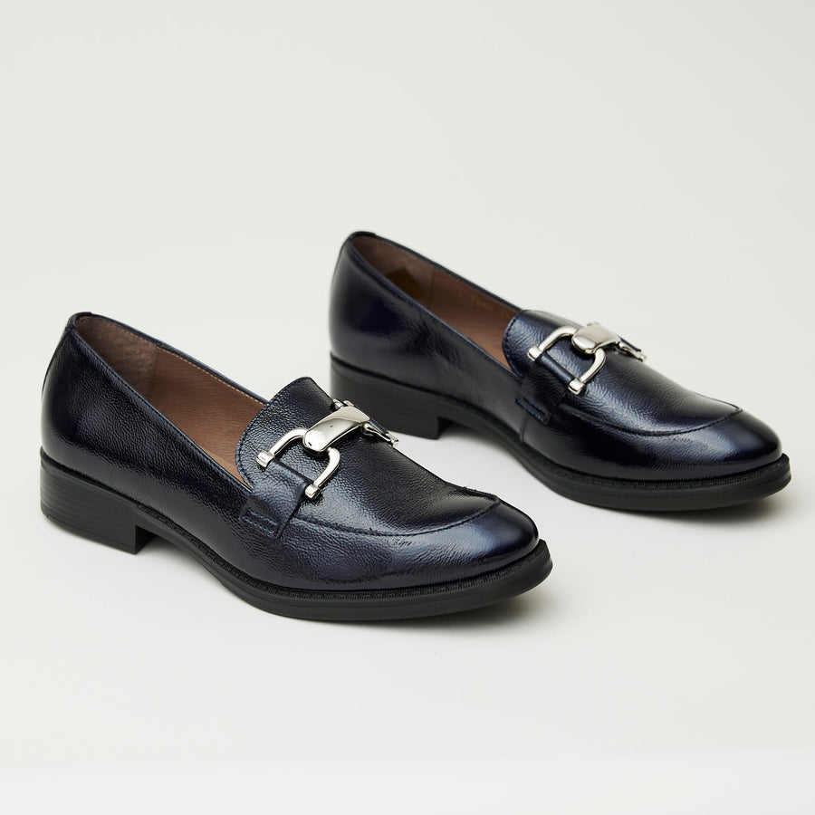 Wonders Navy Leather Loafers - Nozomi