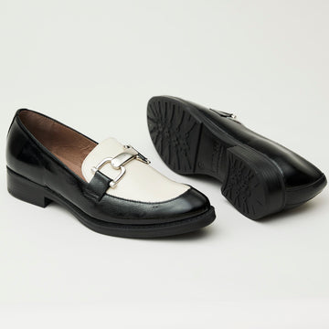 Wonders Black and Cream Leather Loafers - Nozomi