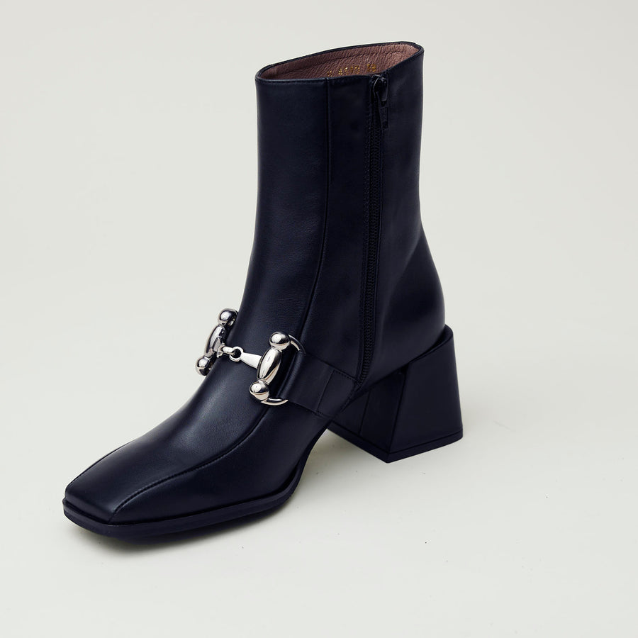 Wonders Navy Leather Over Ankle Boots - Nozomi